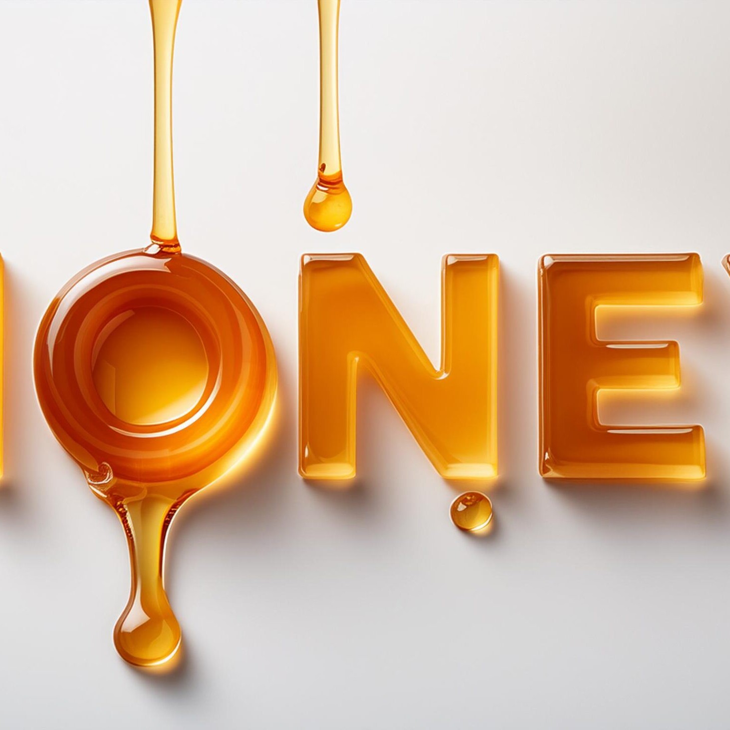 Firefly dense honey dropping down white background AI